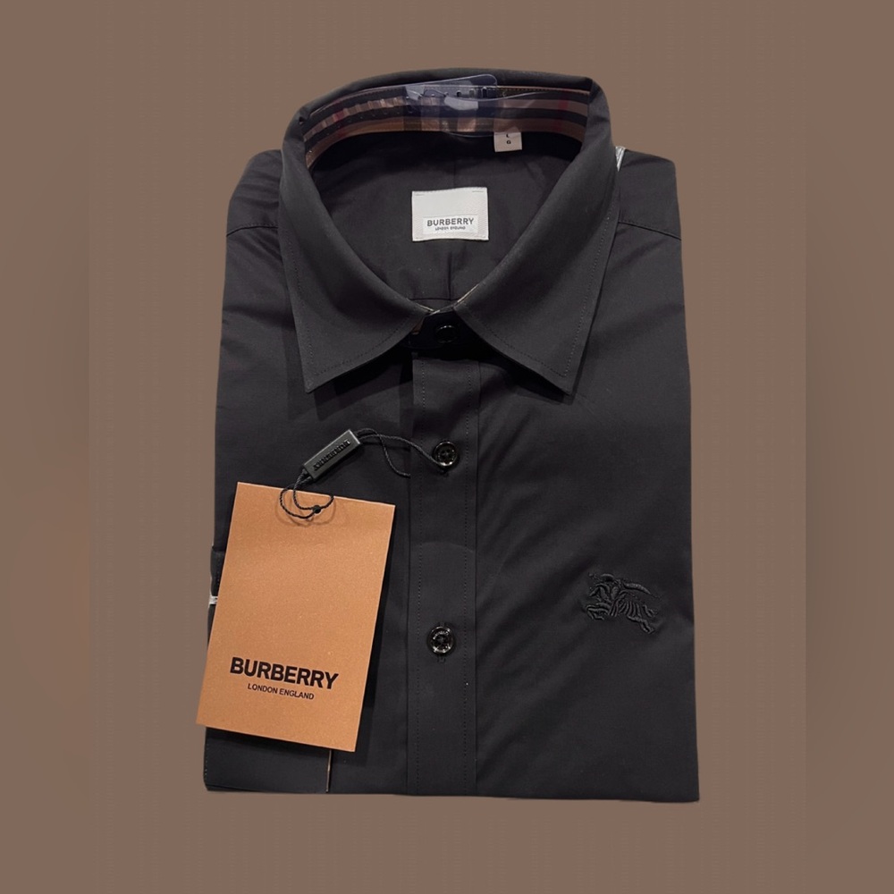 Burberry Mens black dress shirt with horse knight stamp